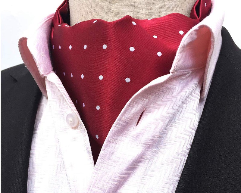 Elfeves Men's Burgundy Red Self Cravat Tie Polka Dot Satin Ascot for Wedding Anniversary Party - Image 3